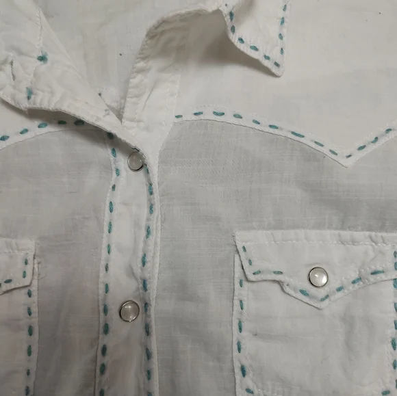 Panhandle Slim white with decorative stitches white pearl snap shirt Size L - Picture 15 of 16